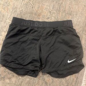 Nike Women’s Black Mesh Athletic Shorts with White Swoosh